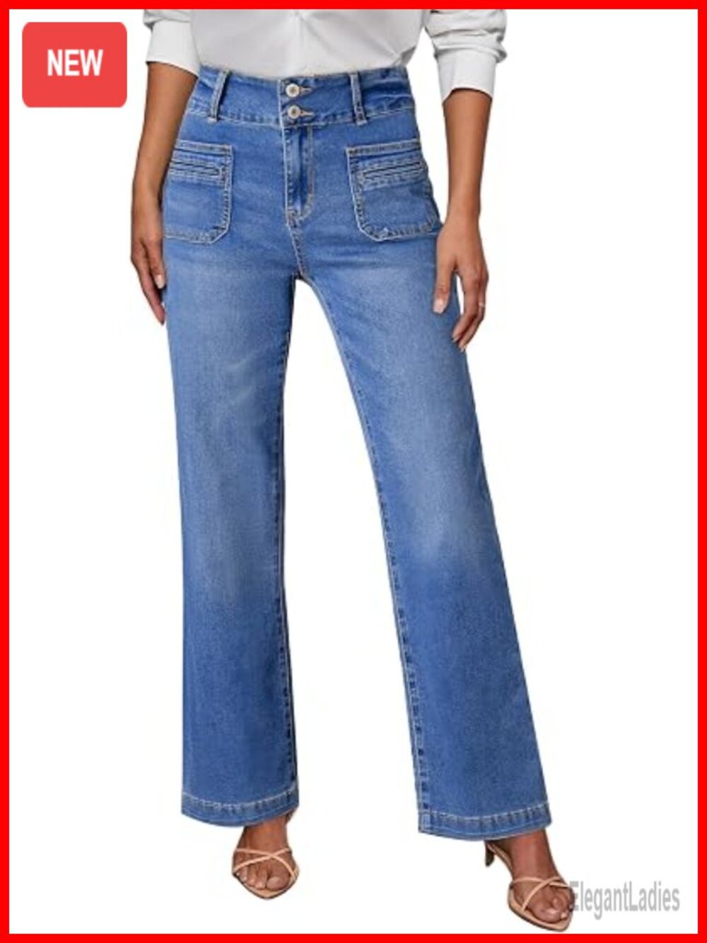 High Waisted Wide Leg Jeans Tummy Control Stretchy Front Pockets Straight Leg